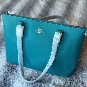 Coach Blue Leather Tote Bag with Minimalist Design